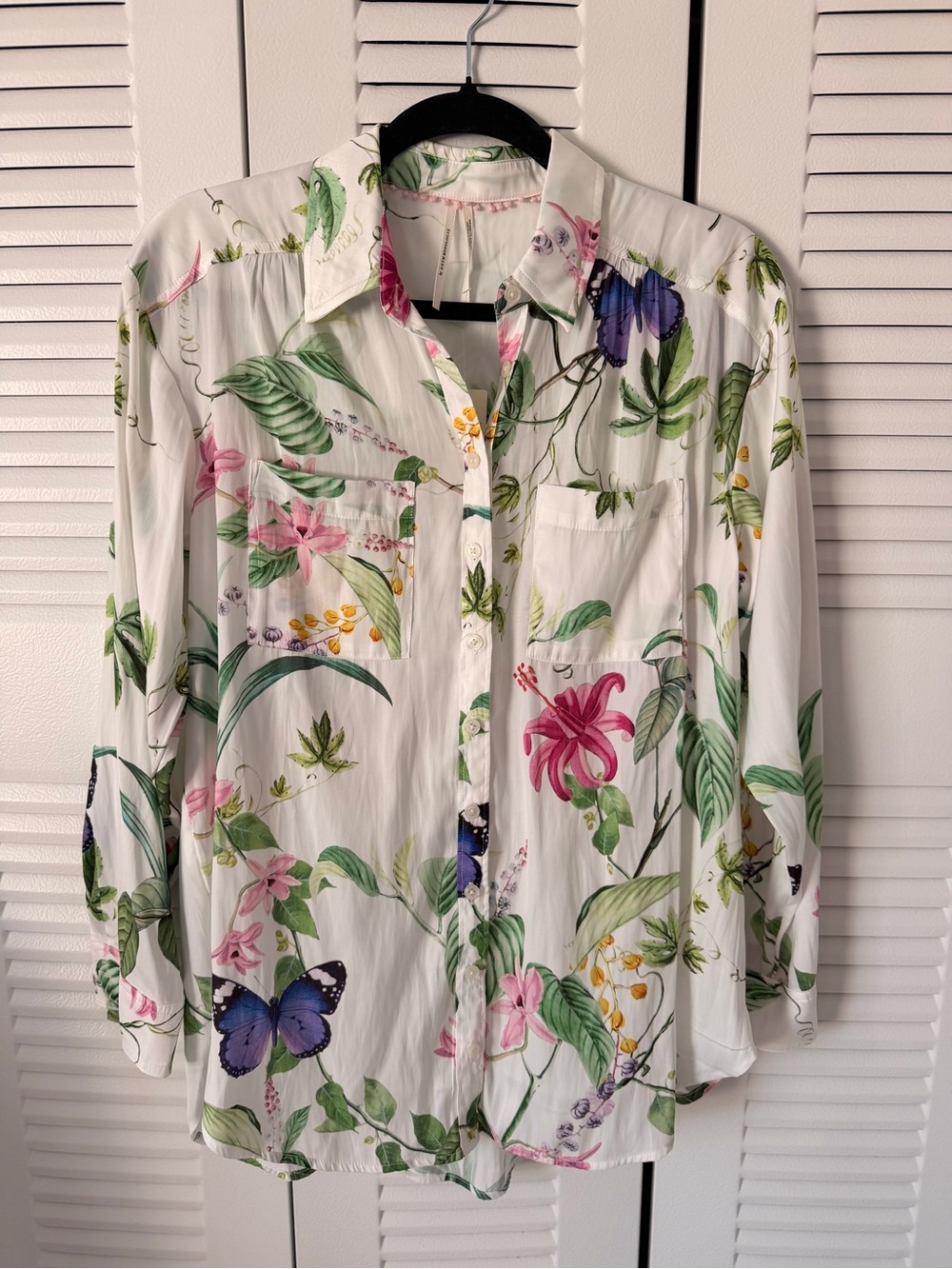 NWT Anthropologie Floral Satin Button Down Shirt